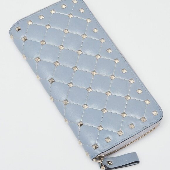 Valentino Blue Quilted Leather All Over Rockstud Zippy Wallet - Picture 2 of 9
